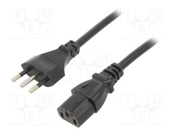 Cable; CEI 23-50 (L) plug,IEC C13 female; PVC; 1m; black; 10A