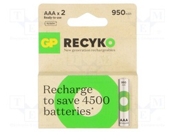 Re-battery: Ni-MH; AAA,R3; 1.2V; 950mAh; ReCyko; blister; Ready2Use