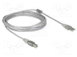Cable; USB 2.0; USB A plug,USB B plug; 5m; transparent; 480Mbps