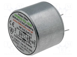 Filter: anti-interference; 250VAC; Cx: 220nF; Cy: 2.2nF; 4mH; THT