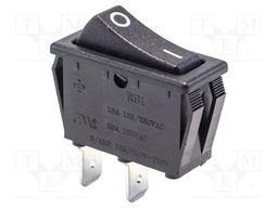 ROCKER; SPST; Pos: 2; OFF-ON; 16A/250VAC; black; Rcont max: 20mΩ