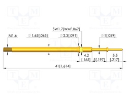 Test needle; Spring compression: 4mm; 5mm; 8A; CuBe; gold-plated