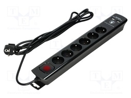 Plug socket strip: protective; Sockets: 6; 230VAC; 10A; black; 3m