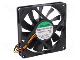 Fan: DC; axial; 12VDC; 80x80x15mm; 62.86m3/h; 34.7dBA; Out: F type