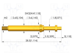 Test needle; Spring compression: 4mm; 5mm; 8A; CuBe; gold-plated