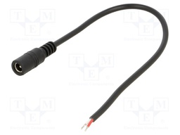 Cable; wires,DC 5,5/2,1 socket; straight; 0.5mm2; black; 0.25m