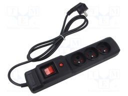 Plug socket strip: protective; Sockets: 3; 250VAC; 10A; black