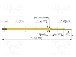 Test needle; Spring compression: 4.3mm; 6.35mm; 3A; CuBe; Ø: 0.4mm