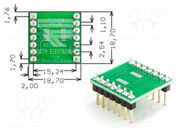 IC Adapter, PCB, 14-TSSOP, 15.24 mm Row Pitch, 2.54 mm Spacing
