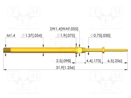 Test needle; Spring compression: 3.5mm; 4.4mm; 5A; CuBe; Ø: 0.6mm