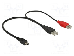 Cable; USB 2.0; USB A plug x2,USB B mini plug; 0.3m; black