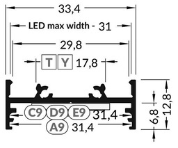 Profiles for LED modules; surface; natural; L: 2m; aluminium