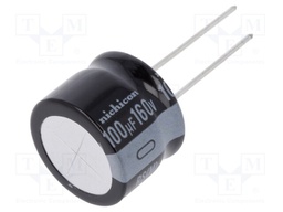 Capacitor: electrolytic; THT; 100uF; 160VDC; Ø20x15mm; Pitch: 10mm