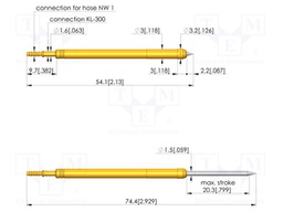 Test needle; Spring compression: 12.3mm; 20.3mm; 2A; steel; needle