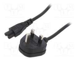 Cable; 3x0.75mm2; BS 1363 (G) plug,IEC C5 female; PVC; 3m; black