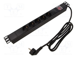 Plug socket strip: protective; Sockets: 5; 230VAC; 16A; black; 2m