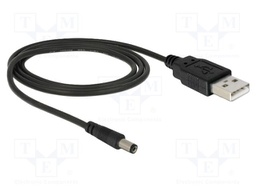 Cable; USB A plug,DC 5,5/2,1 plug; straight; black; 1m; black