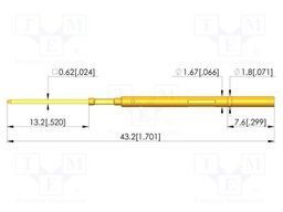 Test probe socket; gold-plated; KS-100; L: 43.2mm; test needles