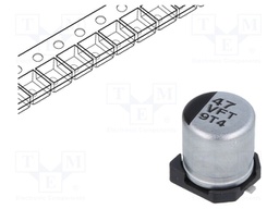 Capacitor: electrolytic; low impedance; 47uF; 35VDC; Case: C; FT