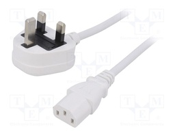 Cable; 3x1mm2; BS 1363 (G) plug,IEC C13 female; PVC; 3m; white; 3A