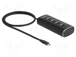 Hub USB; DC socket,USB A socket x4,USB C plug; black; 10Gbps