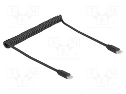 Cable; coiled,USB 2.0; USB C plug,both sides; black; 24AWG,28AWG