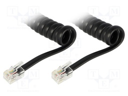 Cable: telephone; coiled,interlaced; RJ9 plug,both sides; black
