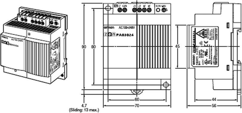 Power supply: switched-mode; volatage source; 30W; 24VDC; 1.3A