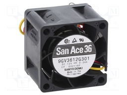Axial Fan, San Ace 36 Series, 12 V, DC, 36 mm, 28 mm, 14.1 cu.ft/min, 0.4 m³/min