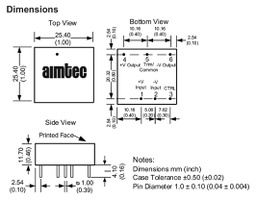 Converter: DC/DC; 20W; Uin: 18÷75V; Uout: 12VDC; Iout: 1667mA; 1"x1"