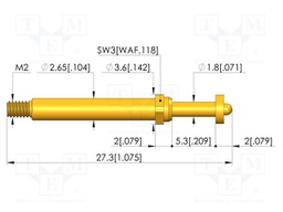 Test needle; Spring compression: 4mm; 5mm; 8A; CuBe; gold-plated