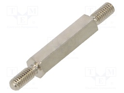 Screwed spacer sleeve; 15mm; Ext.thread: M2,5; hexagonal; brass