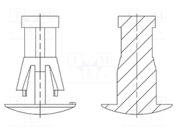 Assembly stud; polyamide 66; L: 6mm; snap fastener; UL94V-2