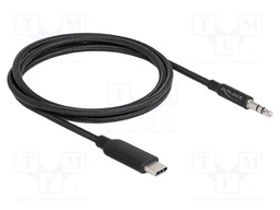 Cable; Jack 3.5mm 3pin plug,USB C plug; 1m; black; textile