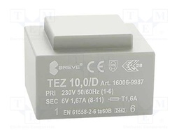 Transformer: encapsulated; 10VA; 230VAC; 6V; 1666.6mA; IP00; 280g
