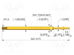Test needle; Spring compression: 4mm; 5mm; 8A; CuBe; gold-plated