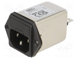 Filtered IEC Power Entry Module, IEC C14, General Purpose, 2 A, 250 VAC, 2-Pole Fuse Holder