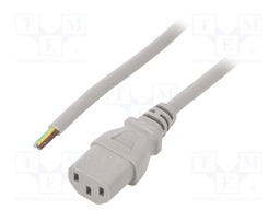 Cable; IEC C13 female,wires; 0.5m; grey; PVC; 3x0,75mm2; 10A; 250V