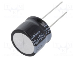 Capacitor: electrolytic; THT; 330uF; 100VDC; Ø18x15mm; Pitch: 7.5mm