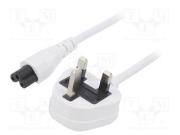 Cable; BS 1363 (G) plug,IEC C5 female; PVC; 5m; white; 3x0,75mm2
