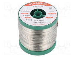 Soldering wire; Sn96,5Ag3Cu0,5; 0.5mm; 500g; lead free; reel; 2.5%