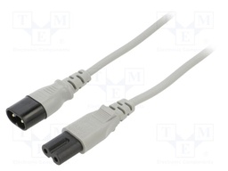 Cable; 2x0.75mm2; IEC C7 female,IEC C8 male; PVC; 3m; grey; 2.5A