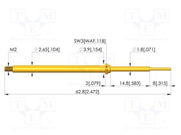 Test needle; Spring compression: 12mm; 14.3mm; 5A; CuBe; Ø: 1mm
