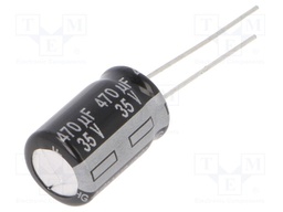 Capacitor: electrolytic; THT; 470uF; 35VDC; Ø10x16mm; Pitch: 5mm