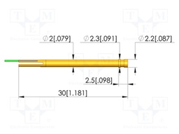 Test probe socket; gold-plated; KS-VF25; L: 30mm; test needles