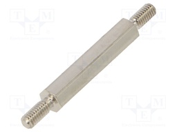 Screwed spacer sleeve; 20mm; Ext.thread: M2,5; hexagonal; brass