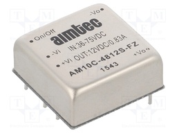 Converter: DC/DC; 10W; Uin: 36÷75V; 12VDC; Iout: 0.83A; 1"x1"; 17.4g