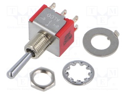 Switch: toggle; Pos: 3; DPDT; ON-OFF-ON; 2A/250VAC; 5A/28VDC; 12.2mm