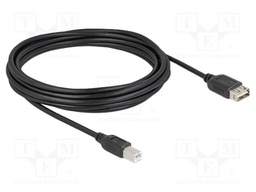 Cable; USB 2.0; USB A double sided socket,USB B plug; 5m; black