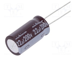 Capacitor: electrolytic; low impedance; THT; 22uF; 200VDC; ±20%
